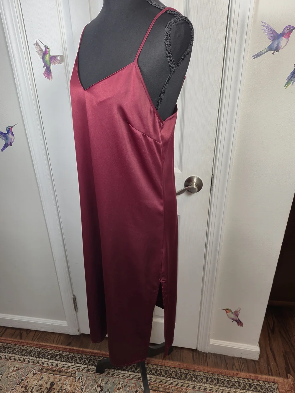 Forever 21 Burgundy Satin V-Neck Midi Slip Cocktail Date Night Dress Y2K - Picture 3 of 5